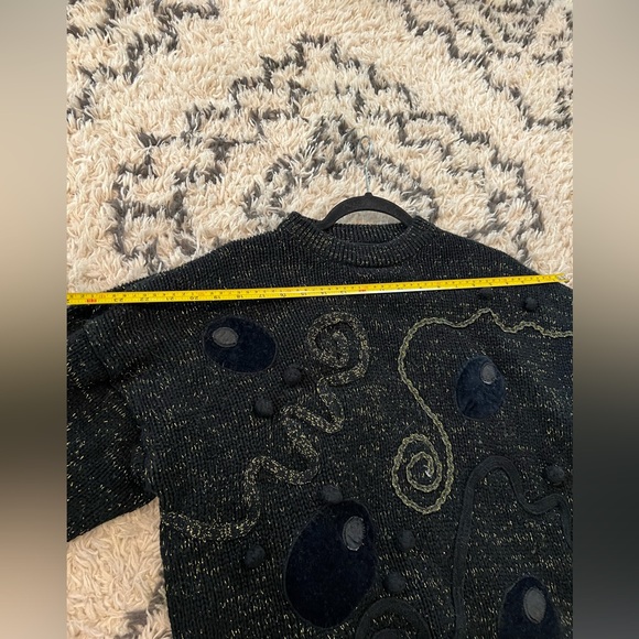 Vintage 80s Women’s Extra Touch Black & Metallic Puffy Knit Sweater Size 42/22W - Picture 9 of 9